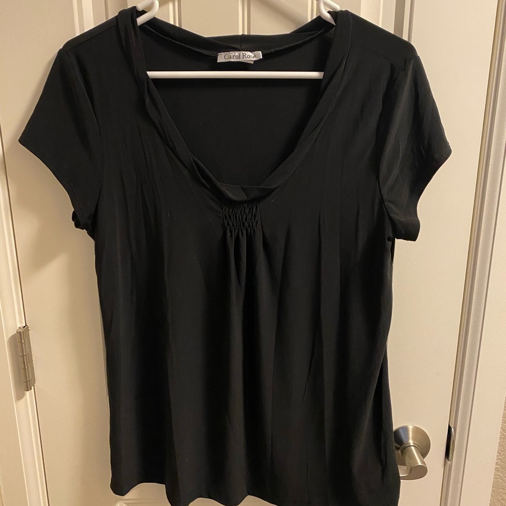 Carol Rose L Top Black Stretch Large Blouse Short Sleeve Shirt Lg